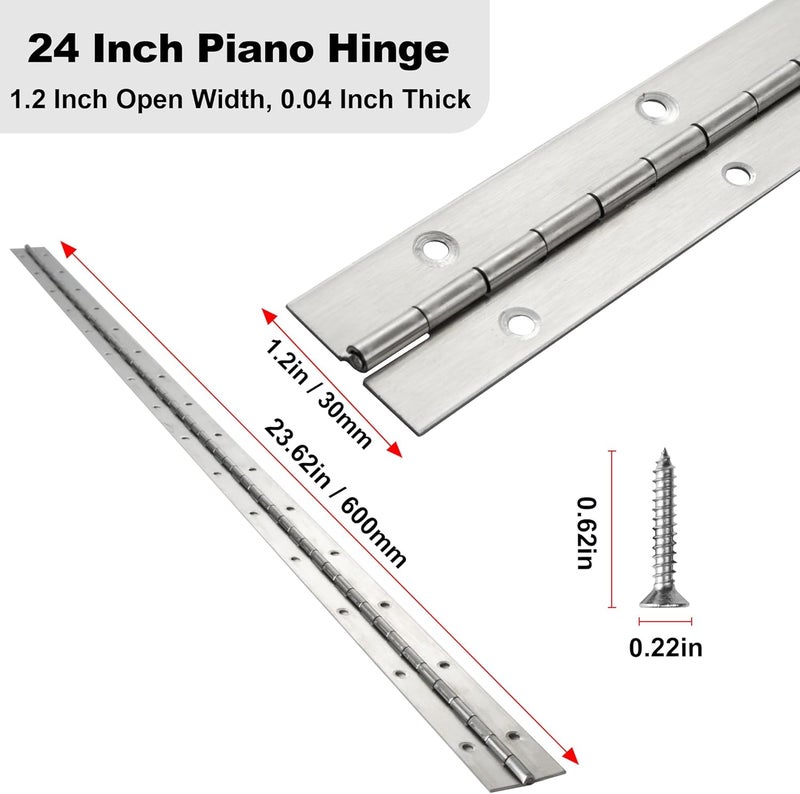 FVSEC 2 Pack Piano Hinge 24 Inch x 1.2 Inch Heavy Duty Continuous Hinge with Holes for Cabinets Boat Marine Door, 304 Stainless Steel Piano Hinge 0.04" Leaf Thickness 1.2'' Open Width - Image 2